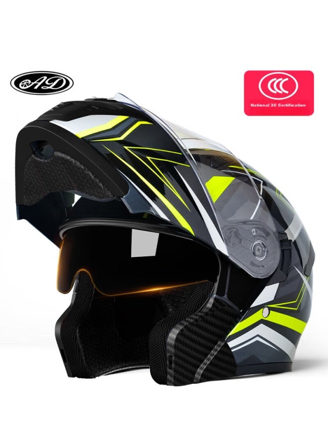 Ad Motorcycle Flip-up Helmet, 3c Certified, Uni, All-season, A-class, Anti-fog, Full-face Helmet For Winter, Summer, Electric Scooters, Safety Helmet, K9 Black And Green Arrow - Image 1