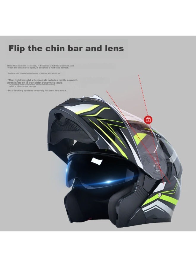 Ad Motorcycle Flip-up Helmet, 3c Certified, Uni, All-season, A-class, Anti-fog, Full-face Helmet For Winter, Summer, Electric Scooters, Safety Helmet, K9 Black And Green Arrow - Image 2