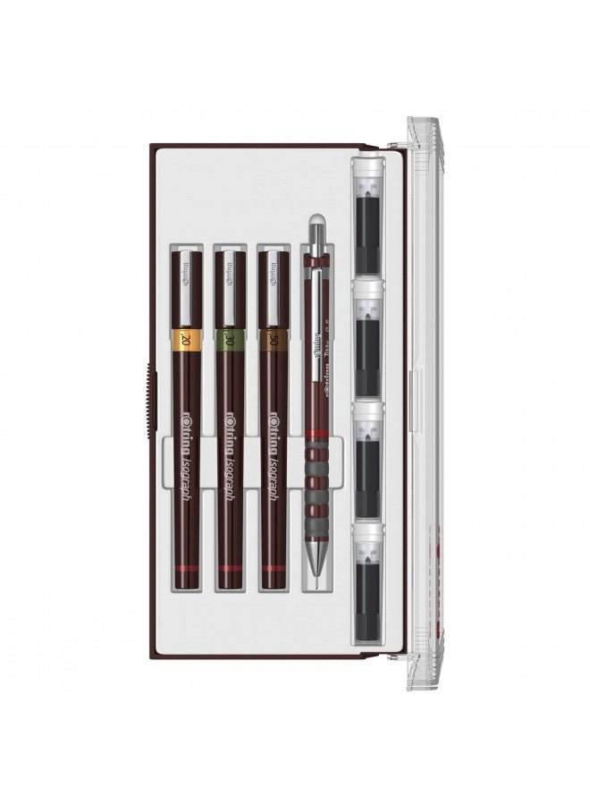 Rotring مجموعة روتراينغ إيزوغراف جونيور 3 أقلام فنية (0.20 مم، 0.30 مم، 0.50 مم) + ملحقات - Image 1
