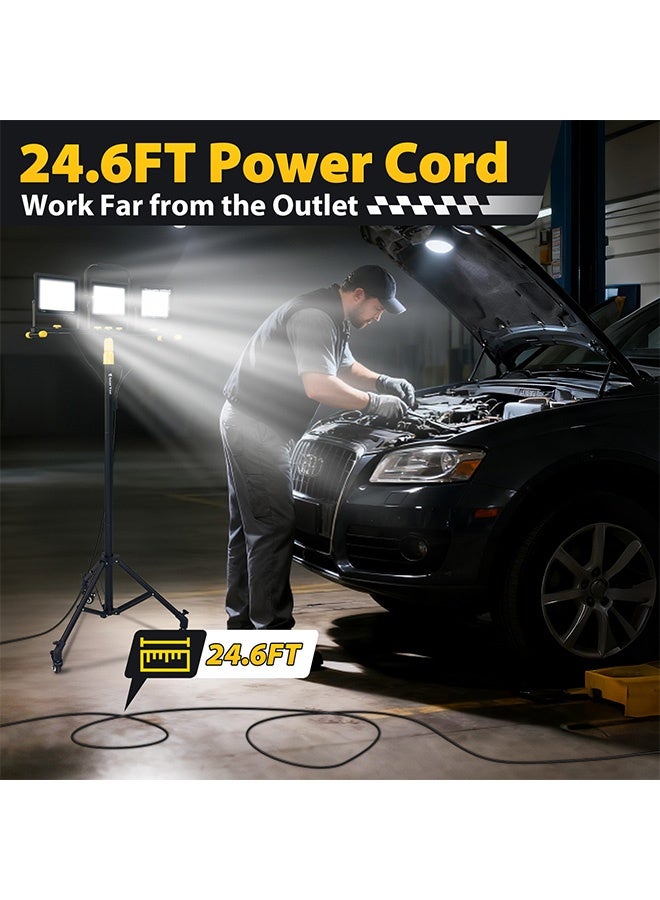 nafas LED Work Light with Tripod Stand Portable Outdoor Light 210W 7000LM Light Head Adjustable,IP66 Waterproof Dustproof and 7.5M Power Cord Worklights for Workshop Jobsite Construction Garden Garage - Image 3