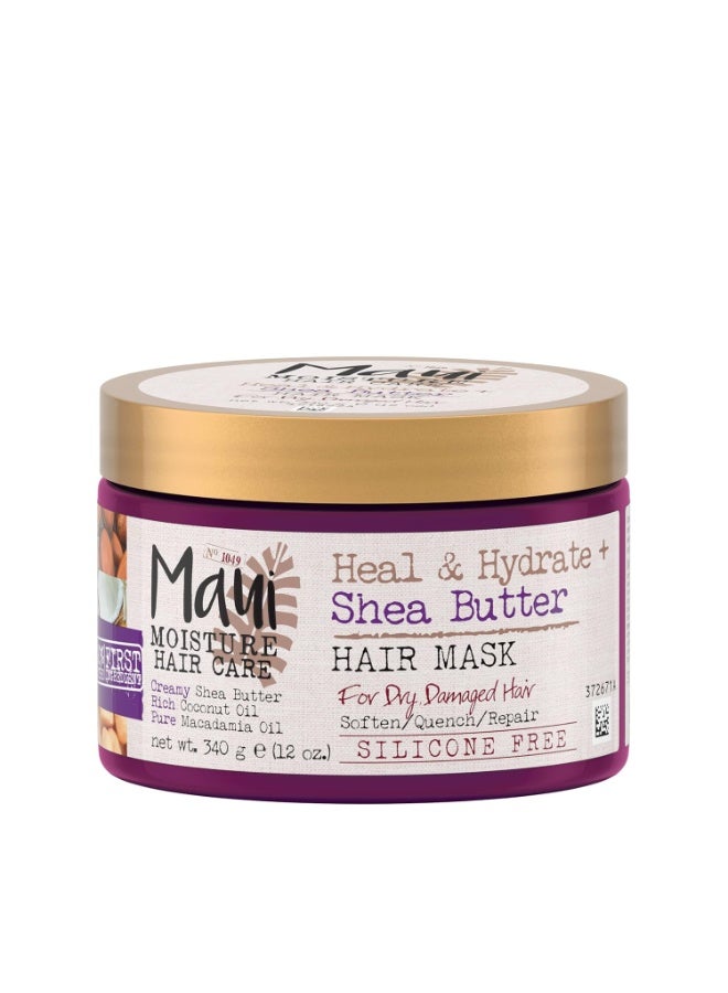 MAUI MOISTURE ماوي مويستشر هيل & هايدريت + قناع شعر زبدة الشيا وبلسم يترك على الشعر لعناية عميقة بالشعر المجعد ومساعدة في إصلاح الأطراف المتقصفة، نباتي، خالي من السيليكون والبارابين والكبريتات، 12 أونصة - Image 1