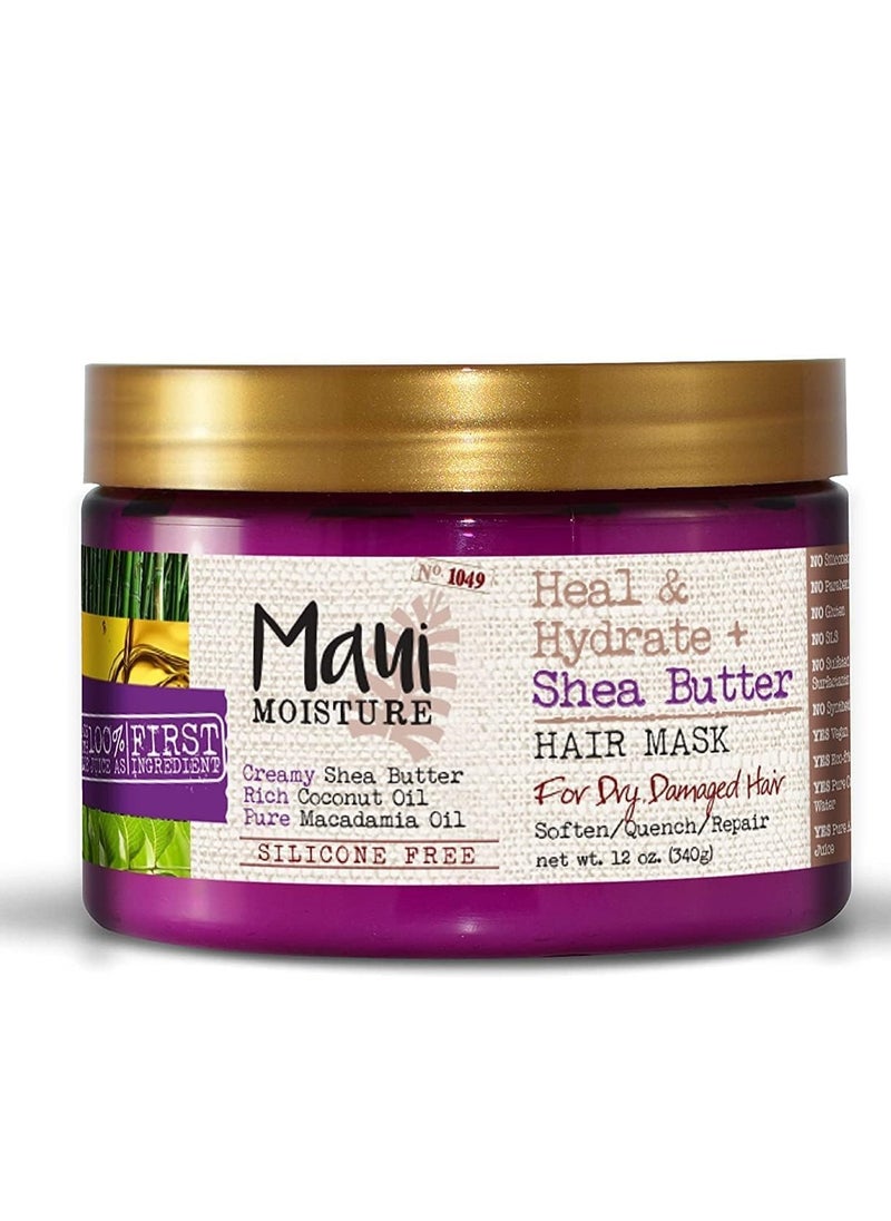 MAUI MOISTURE Maui Moisture Heal & Hydrate + Shea Butter Hair Mask & Leave-In Conditioner Treatment to Deeply Nourish Curls & Help Repair Split Ends, Vegan, Silicone, Paraben & Sulfate-Free, 12 Ounce  - Image 1