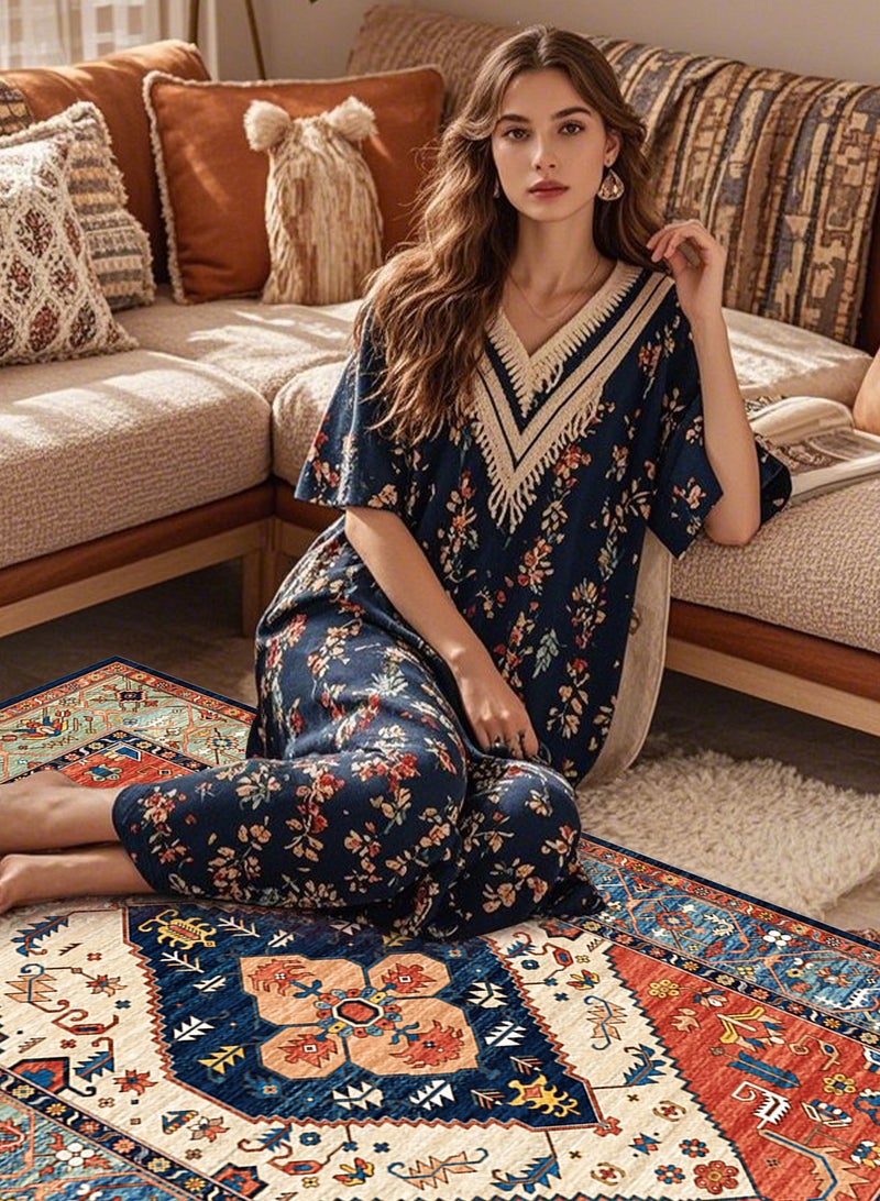 هومار كيت سجاد بوهو لغرفة المعيشة - سجادة 150 × 90 سم قابلة للغسل في الغسالة، سجاد غرفة النوم غير القابل للانزلاق، رقيق للغاية، سجاد المدخل الفارسي القديم، سجاد المطبخ الداخلي، سجادة أرضية لغرفة الطعام والحمام والمكتب (150 × 90 سم/59.1 × 35.4 بوصة) - Image 5