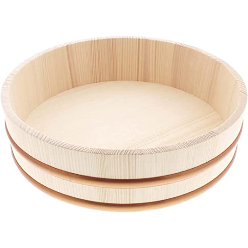 TIKUSAN Wooden Hangiri Sushi Rice Mixing Tub PP Band Made in Japan Made of Momi Fir Sushi Rice Bowl Sushi Oke (10.6") - Image 1