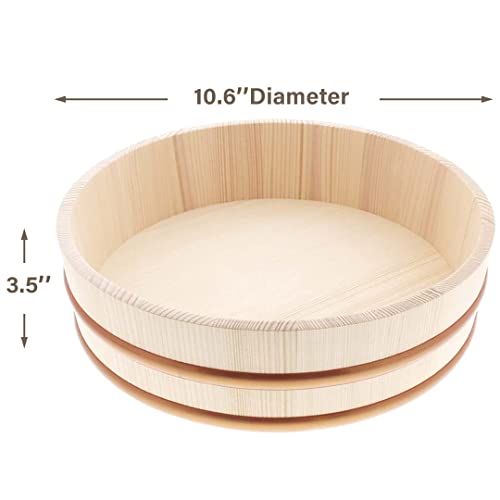 TIKUSAN Wooden Hangiri Sushi Rice Mixing Tub PP Band Made in Japan Made of Momi Fir Sushi Rice Bowl Sushi Oke (10.6") - Image 3