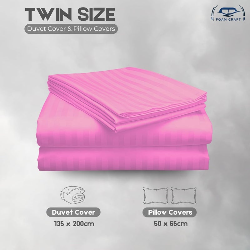 FOAM CRAFT Stripe 3-Piece Duvet Cover Set - 100% Cotton Soft Bedding Set (Pink, Twin - 135 x 200cm) - Image 2