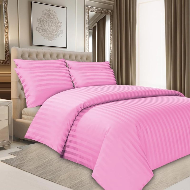 FOAM CRAFT Stripe 3-Piece Duvet Cover Set - 100% Cotton Soft Bedding Set (Pink, Twin - 135 x 200cm) - Image 1