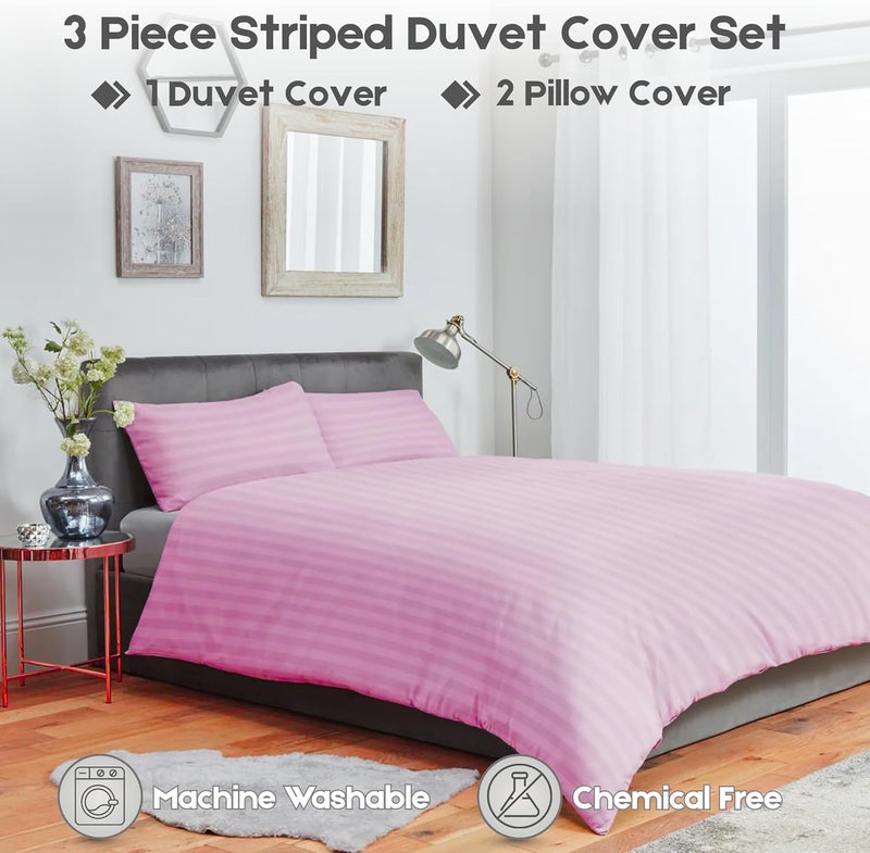 FOAM CRAFT Stripe 3-Piece Duvet Cover Set - 100% Cotton Soft Bedding Set (Pink, Twin - 135 x 200cm) - Image 5