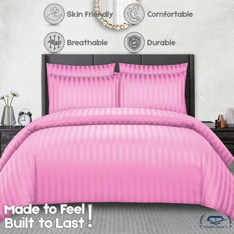 FOAM CRAFT Stripe 3-Piece Duvet Cover Set - 100% Cotton Soft Bedding Set (Pink, Twin - 135 x 200cm) - Image 3