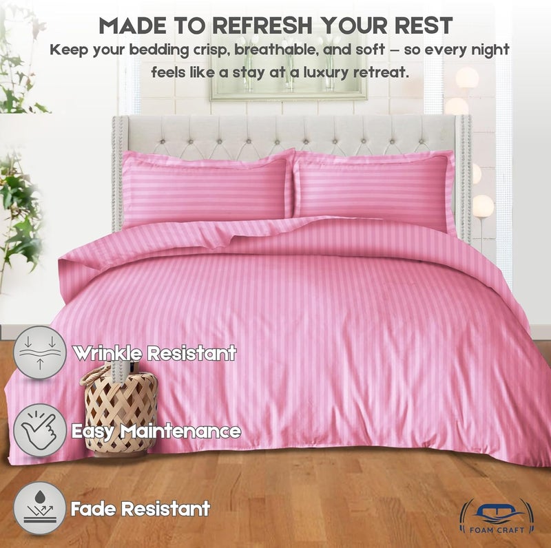 FOAM CRAFT Stripe 3-Piece Duvet Cover Set - 100% Cotton Soft Bedding Set (Pink, Twin - 135 x 200cm) - Image 4