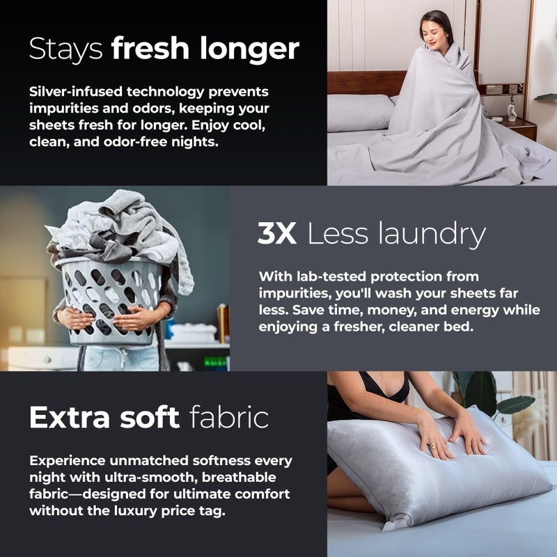 Silvery Silver Infused Bed Sheets Set - Ultra-Soft Temperature-Regulating Fabric with Self-Cleaning Technologyâ„¢ That Stays Fresh 3X Longer for Hygienic Sleep (Gray, Queen) - Image 5