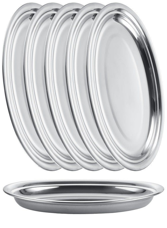 AKOLAFE 6PCS Large Serving Trays for Party Buffet Oval Serving Platter Set Stainless Steel Sizzle Platter Long & Deep Metal Sizzler Plates Decorative Silver Plates for Table Decor Food Sushi Appetizer - Image 1