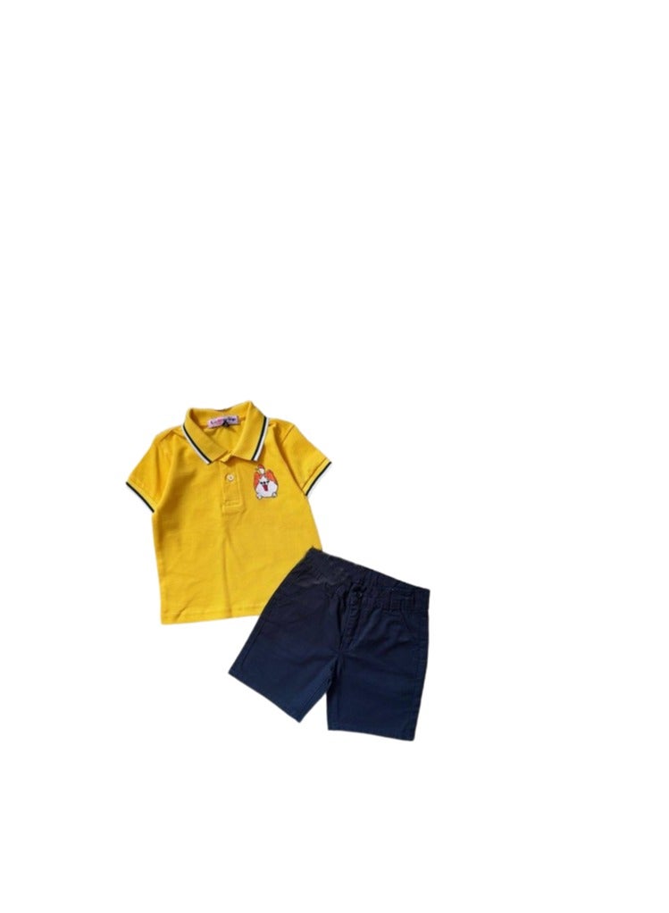 Boys' set, yellow T-shirt and navy shorts