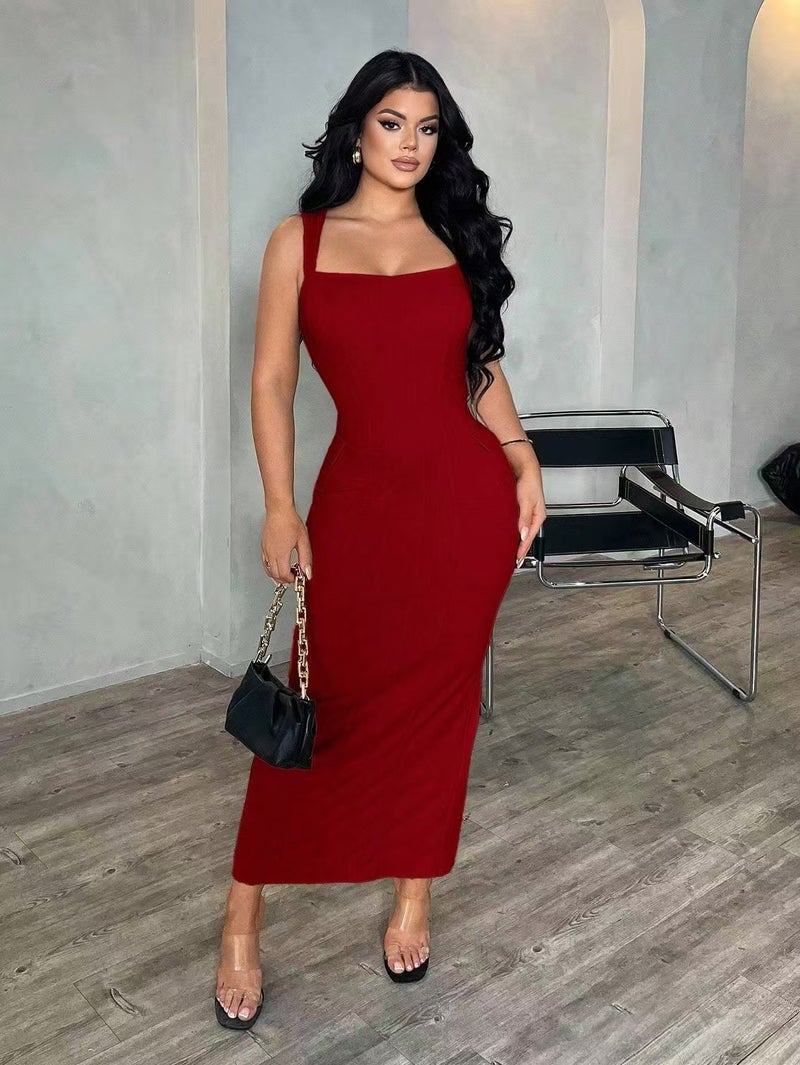 Women's Long Sleeveless Dress Bodycon Cross Strap High Stretch Maxi Dress - Image 4
