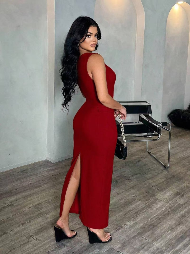 Women's Long Sleeveless Dress Bodycon Cross Strap High Stretch Maxi Dress - Image 2