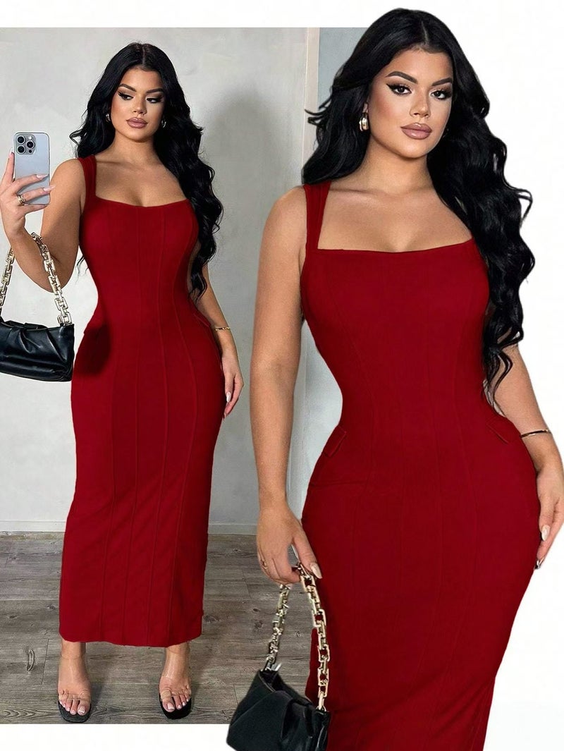Women's Long Sleeveless Dress Bodycon Cross Strap High Stretch Maxi Dress - Image 3