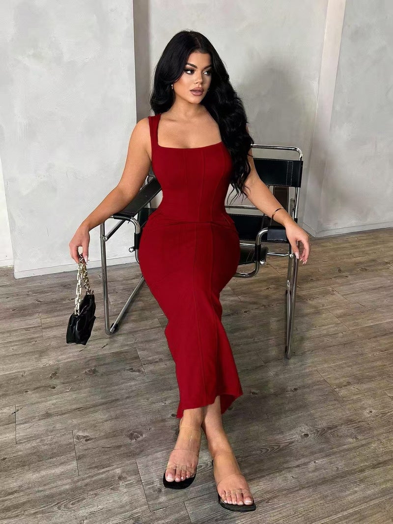 Women's Long Sleeveless Dress Bodycon Cross Strap High Stretch Maxi Dress - Image 5