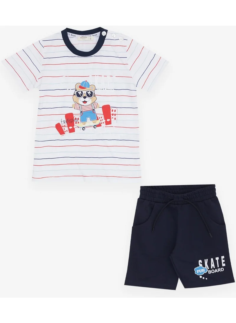 بريز Girls & Boys Boy Shorts Set Striped Cool Animal Printed 1.5-5 Years, White