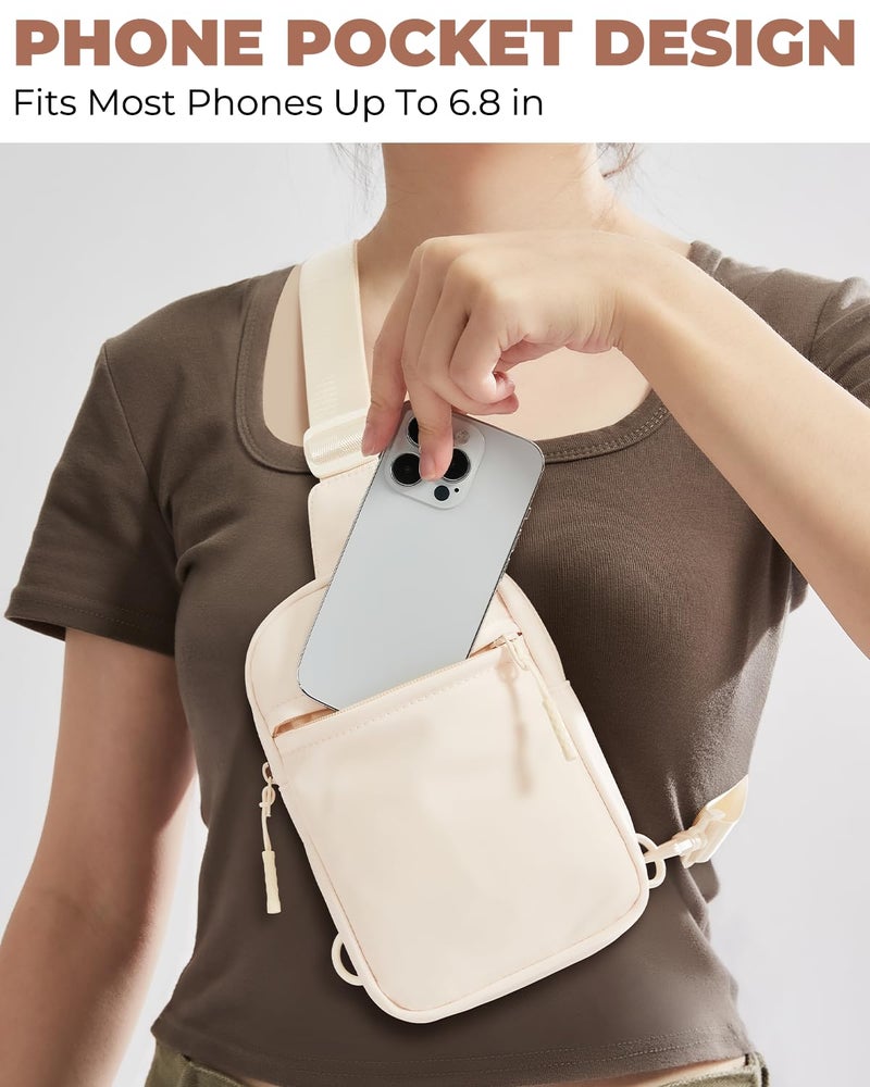 CHOLISS Small Sling Bag for Women and Men, Crossbody Bags Trendy Fanny Packs Chest Bag with Extended Strap, Cream - Image 5