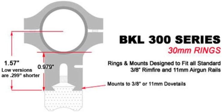 300 0.6" Long Dovetail Scope Rings - 0.979" High - for 30mm Scope Tubes - Fit 3/8" or 11mm Dovetails - Matte Black or Silver