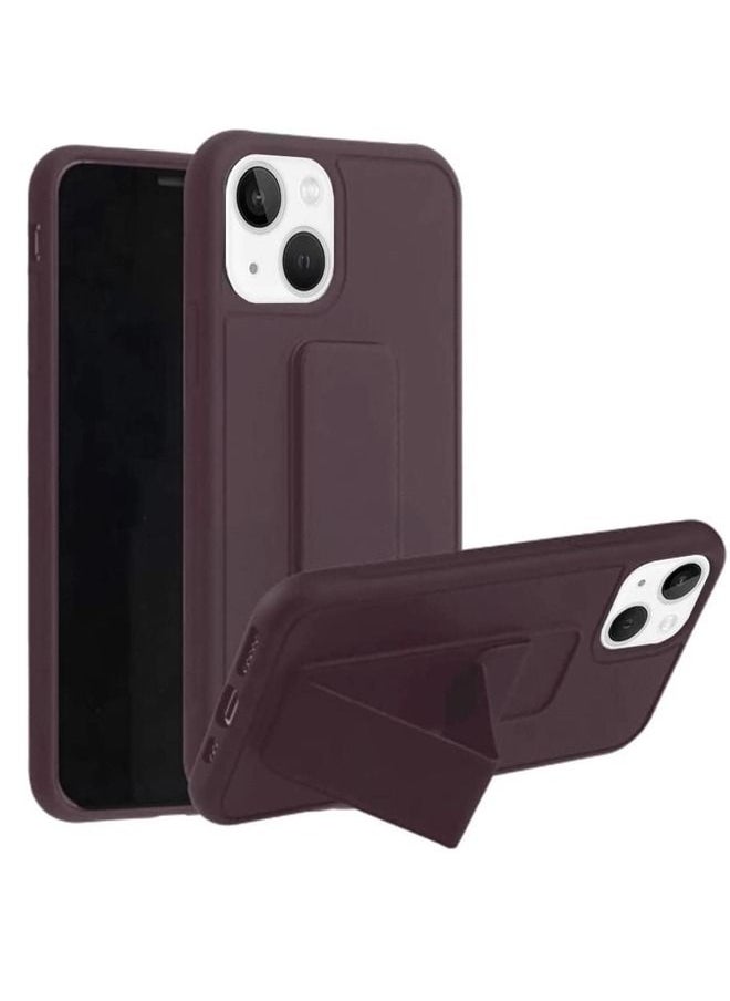 Zolo - Finger Grip Holder and Standing Cover with Car Magnetic Multi function Shockproof Protective Case Cover For iPhone 14 Plus Brown - Image 1