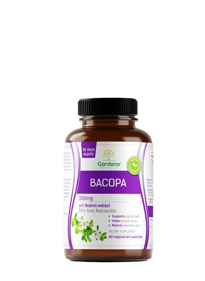 Gardeno Bacopa 350 mg with Brahmi Extract Support Cognitive Health Enhance Memory Antioxidant Support 60 Vegetarian Capsules 