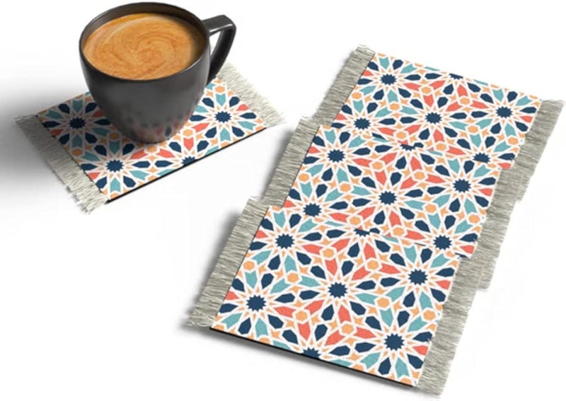 ART MOOD HOME Islamic Unique ARABESQUE RUG COASTER Set of 4 Rug Style Coasters