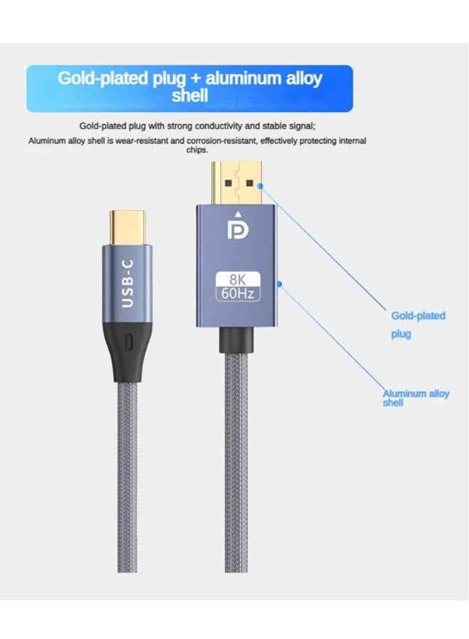 8K Usb C to Displayport Bi-Directional Cable 6.6FT Display Port To Type-C 3.1 Converter 8K@60Hz 4K@120Hz Compatible Thunderbolt 3/4 For MacBook Pro DELL Laptop - Image 4