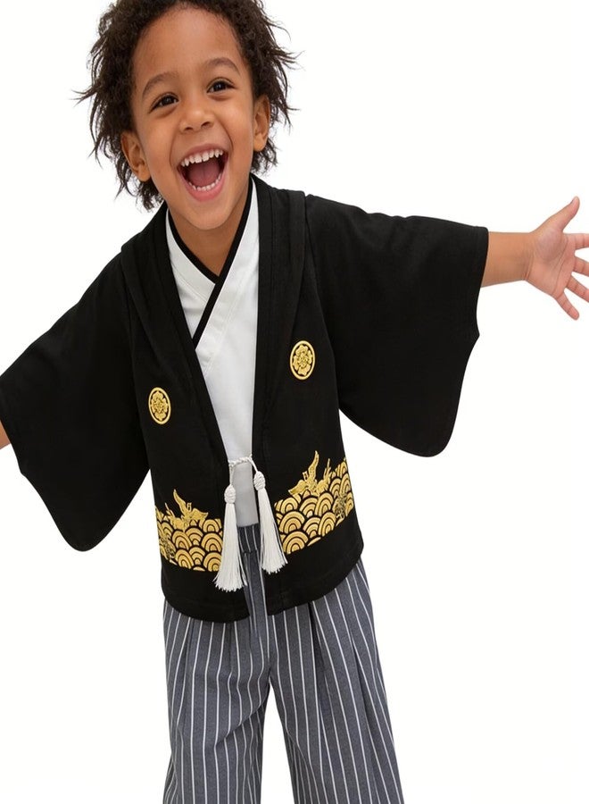SZCQ Boys Samurai Costumes Suits Kids Kimono Clothes Set Boy Japanese Warrior Halloween Costume Cosplay Outfits Cloak Ninja Black - Image 3