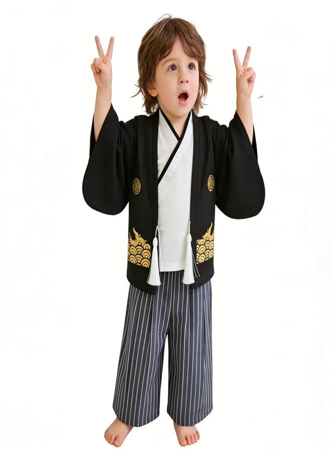 SZCQ Boys Samurai Costumes Suits Kids Kimono Clothes Set Boy Japanese Warrior Halloween Costume Cosplay Outfits Cloak Ninja Black - Image 1