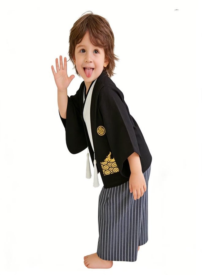 SZCQ Boys Samurai Costumes Suits Kids Kimono Clothes Set Boy Japanese Warrior Halloween Costume Cosplay Outfits Cloak Ninja Black - Image 4
