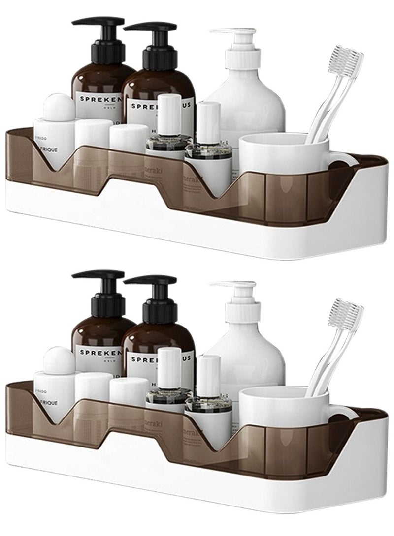 HomarKet 2 Pack Shower Caddy Bathroom Organizers Adhesive Shelf Storage with Towel Bar Wall Mounted Kitchen Spice Storage Rack  - Image 1