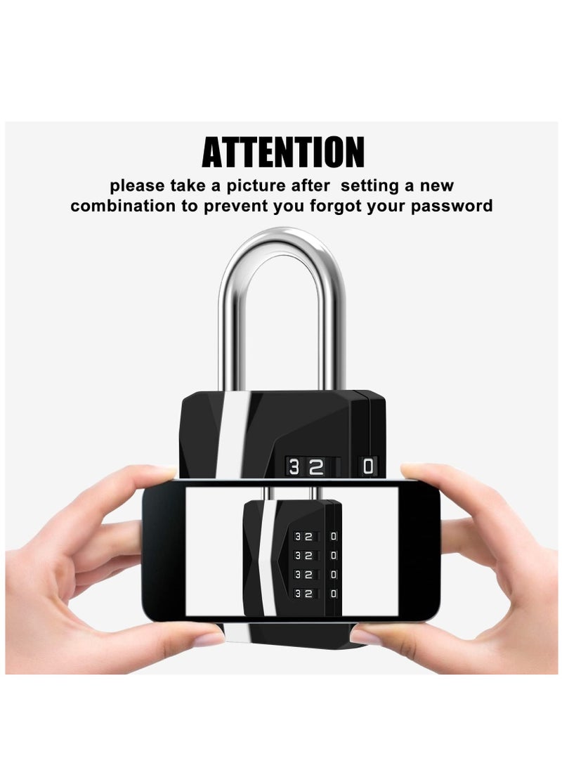 Excefore - Combination Padlock, Waterproof 2 Pack Large Heavy Duty 4 Digit Padlock, Resettable Zinc Alloy High Security Password Lock Use for School Gym Locker, Shed, Gate, Fence, Hasp,Cabinet, Black - Image 1