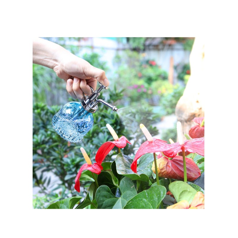 SOLARAE Glass Plant Spray Bottle, 200ML Vintage Spray Bottle with Top Pump, Fine Mist Garden Flower Sprayer Small Decorative Spritzer Watering Can Gift for Indoor Outdoor Succulent House Plant (Blue) - Image 2