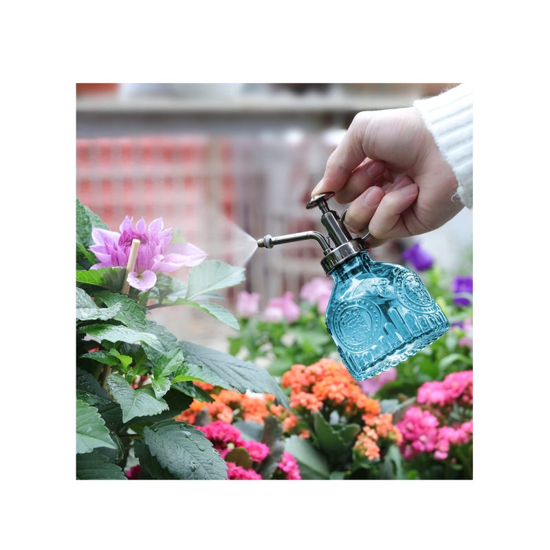 SOLARAE Glass Plant Spray Bottle, 200ML Vintage Spray Bottle with Top Pump, Fine Mist Garden Flower Sprayer Small Decorative Spritzer Watering Can Gift for Indoor Outdoor Succulent House Plant (Blue) - Image 3
