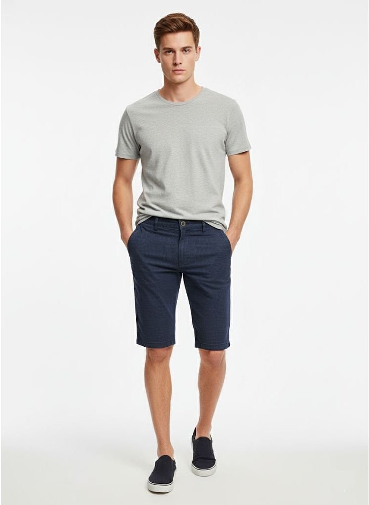 LINDBERGH Men's Slim-Fit Micro-Pattern Chino Shorts - Stretch Cotton Casual Walk short - Image 1