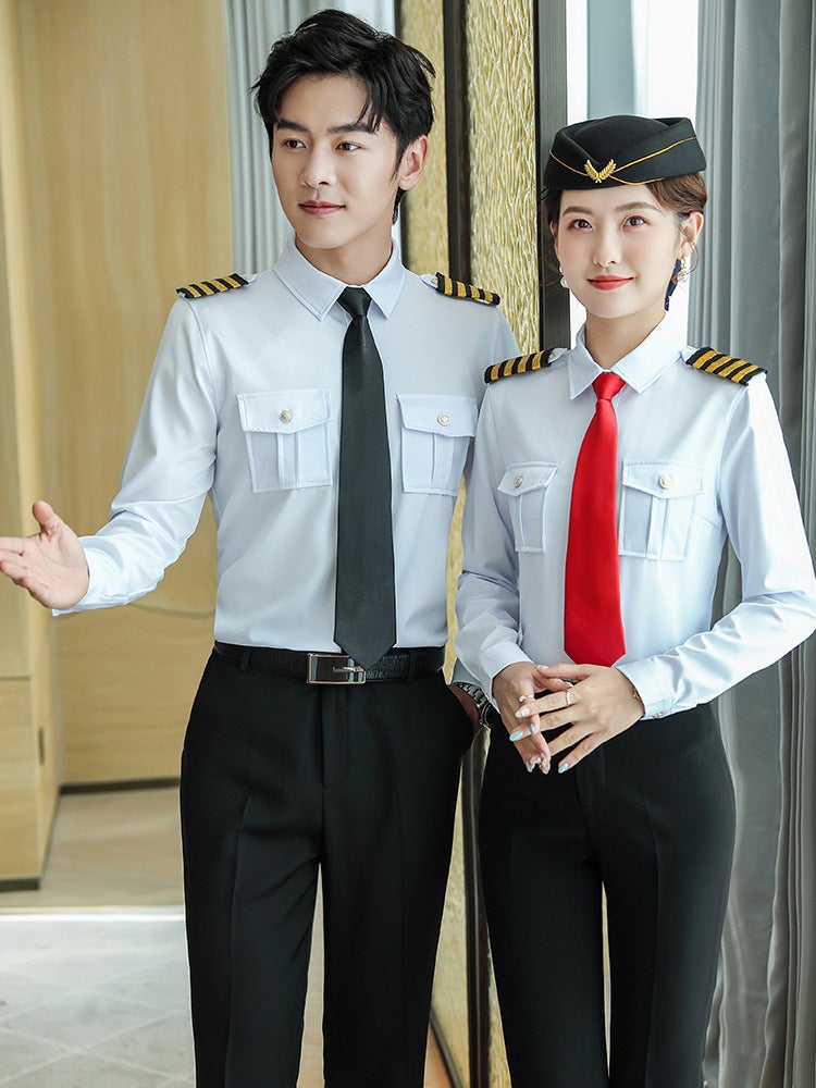 Captain'S Uniform Men'S And Women'S Shirts Empty Pilots Long-Sleeved El Security Overalls Aviation Pilots Flight Attendant Shirts - Image 4