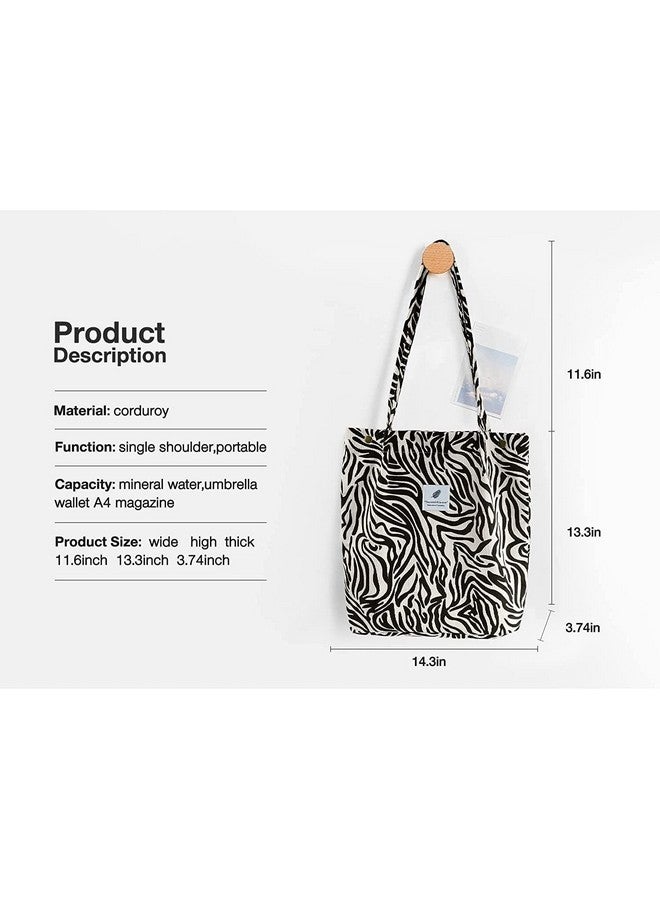 Kawn Kawn® Women Corduroy Tote Bag Canvas Shoulder Cord Purse Reusable Shopping Bag Grocery Bag Large Capacity Washable Handbag Girls Shoulder Bag with Inner Pocket For Daily Use Work Travel (Zebra) - Image 4