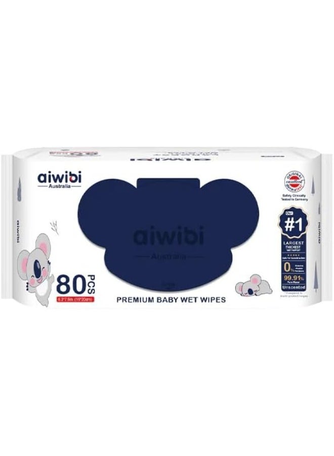 aiwibi Premium Baby Wet Wipes 80 Pcs, 99.91% Pure Water, Fragrance Free For Newborn & Sensitive Skin