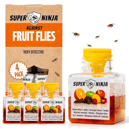 Super Ninja Fruit Fly Traps for Indoors - 4 Pack, Highly Effective Fruit Fly Catcher for Indoor Use for Home & Kitchen, Up to 3 Weeks of Performance per Bottle, Kid & Pet Friendly - Image 1