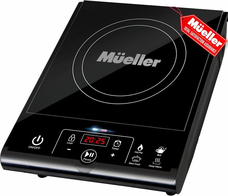 Mueller موقد كهربائي محمول RapidTherm بتقنية الحث، 1800 واط، 8 مستويات حرارة، مؤقت، إيقاف تلقائي، لوحة لمس، شاشة LED، كشف تلقائي للوعاء، قفل أمان للأطفال، 4 برامج مسبقة - Image 1