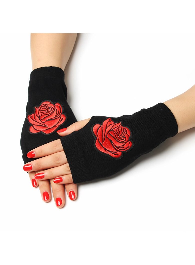 Loquat Fingerless Knit Printed Gloves 