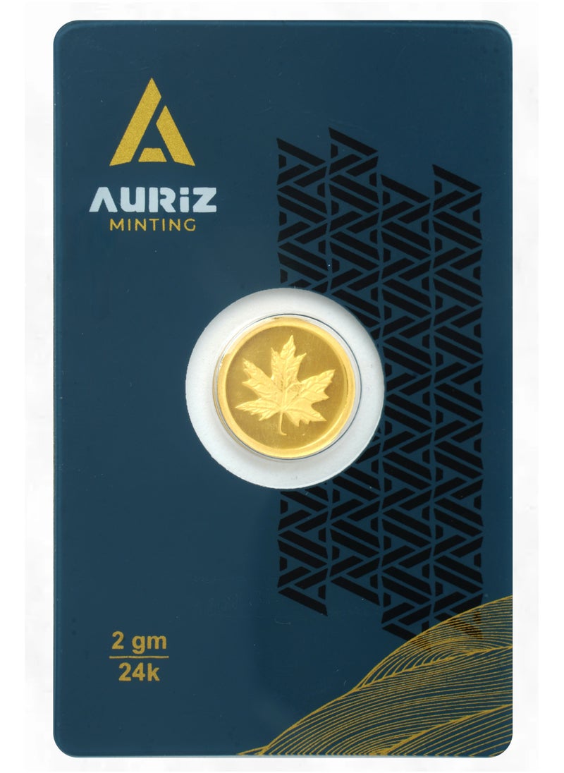 AURIZ MINTING - Rizan Jewellery Auriz Minting 2Gm 24K Gold Coin Maple Leaf Design - Image 1