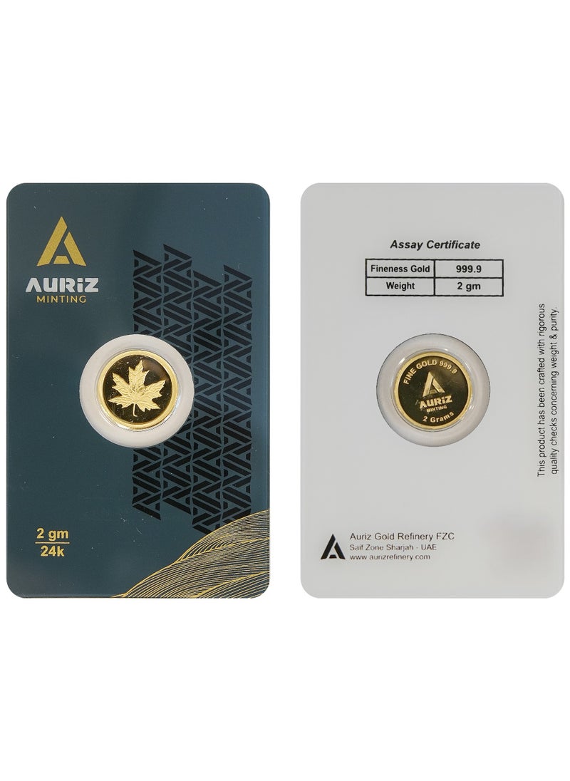AURIZ MINTING - Rizan Jewellery Auriz Minting 2Gm 24K Gold Coin Maple Leaf Design - Image 1