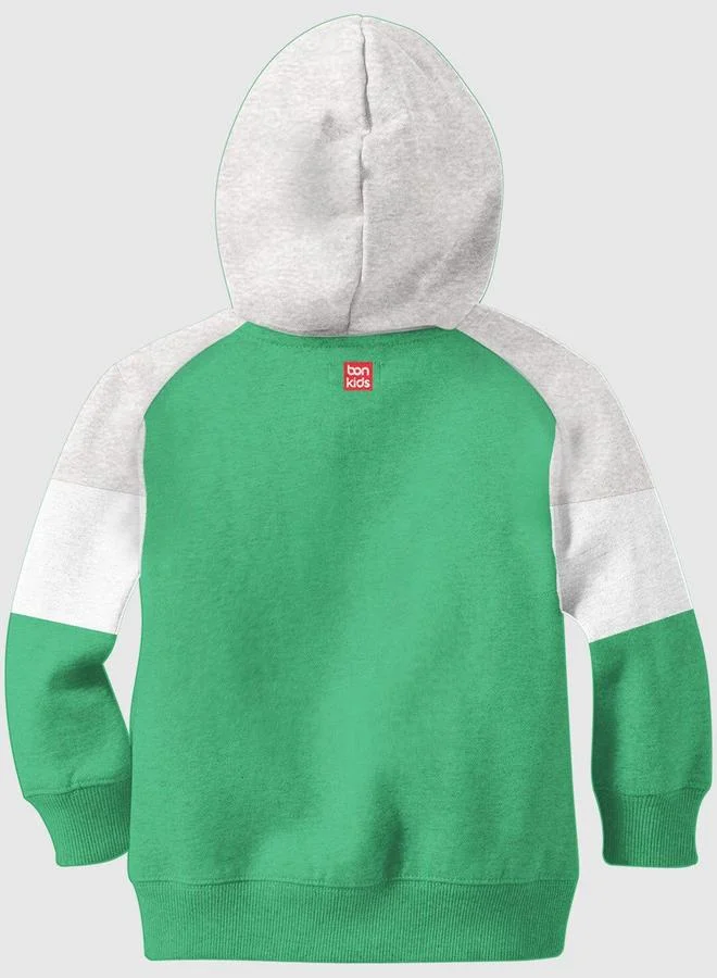 بونكيدز Regular Printed Green Cotton Hoodie For Boys Hooded Pull On 100 % Cotton