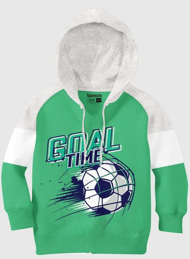 بونكيدز Regular Printed Green Cotton Hoodie For Boys Hooded Pull On 100 % Cotton