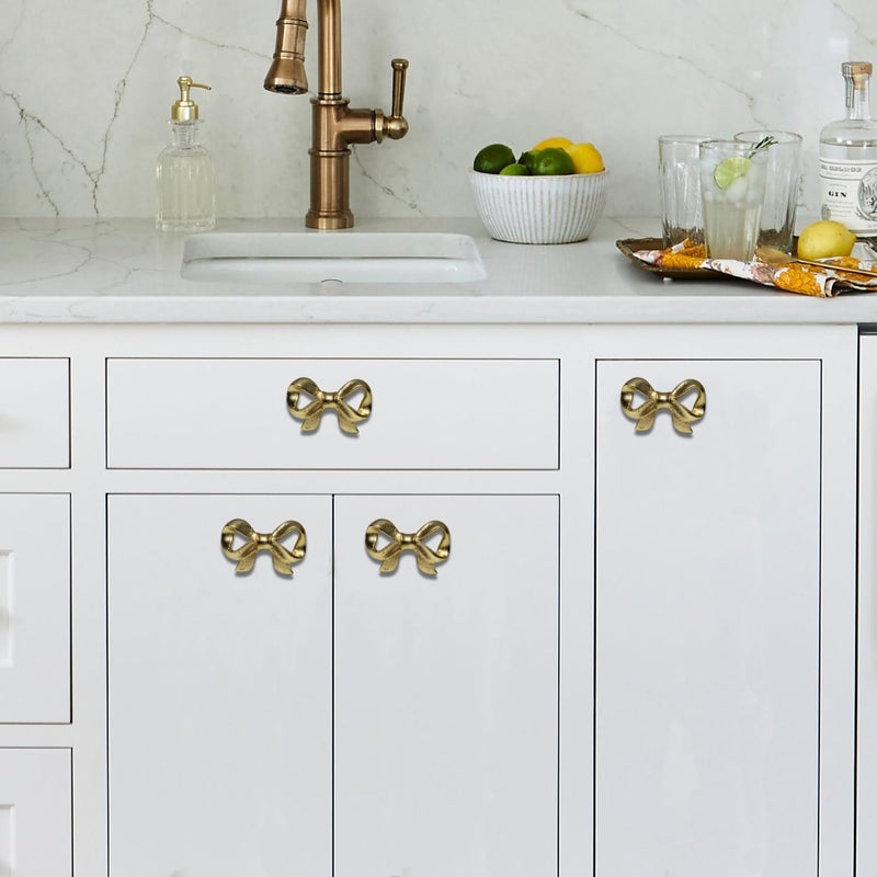 Perilla Home Set of 6 Metal Rose Tie Door Knobs - Decorative Door Knobs Rose Tie Handle with Screw | Cupboard Drawer Dresser Bedroom Kitchen Cabinet Wardrobe Pulls (2.5" x 1.5" x 1.1") Gold - Image 3