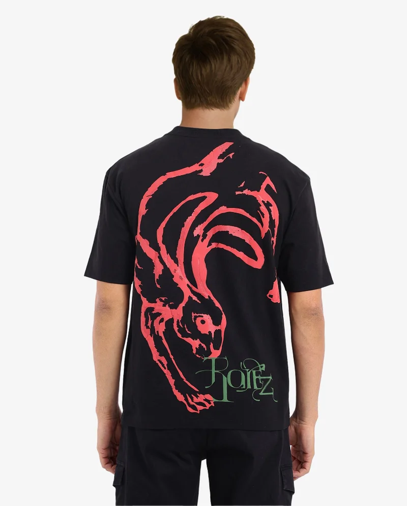 Rare Rabbit Men's Graphic Back Print Oversized T-Shirt