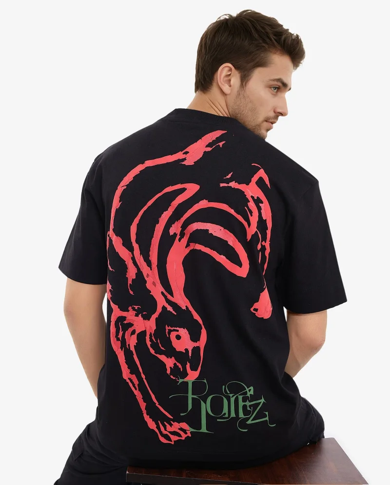 Rare Rabbit Men's Graphic Back Print Oversized T-Shirt