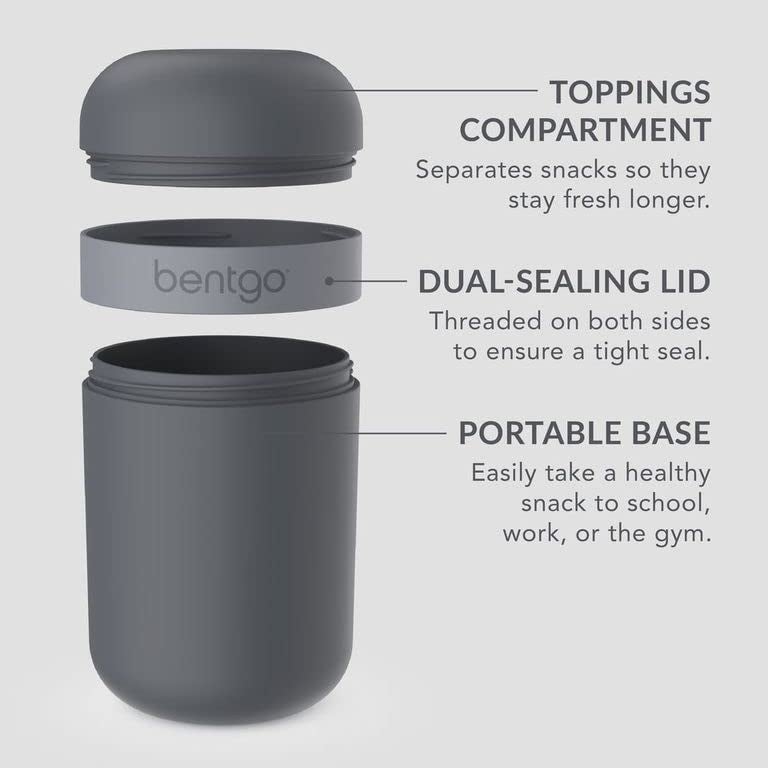 Bentgo Snack Cup - Reusable Snack Container with Leak-Proof Design, Toppings Compartment, and Dual-Sealing Lid, Portable & Lightweight for Work, Travel, Gym - Dishwasher Safe (Dark Gray) - Image 4